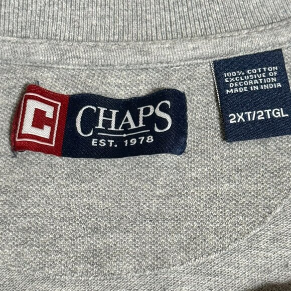 Chaps Mens 2XT Gray Long Sleeve Polo Shirt With White Stripe 100% Cotton - Picture 3 of 11